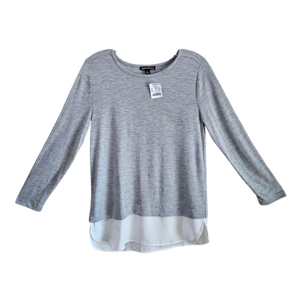 J CREW Mercantile Women S Sweater Layered Look Gray Ivory 3/4 Sleeve Preppy 34"